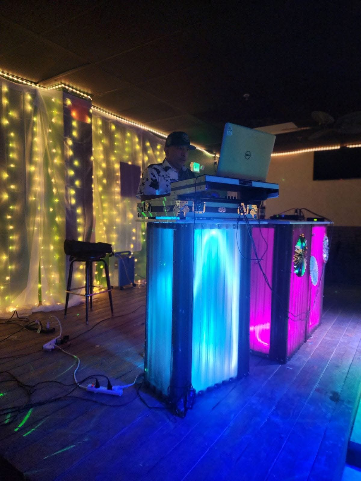 DJ R Styles setup with custom LED booth